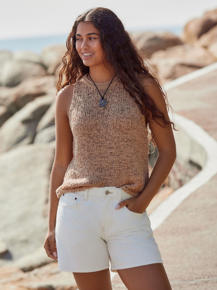 White 100% Cotton Rigid Denim Shorts - Image 2 of 4