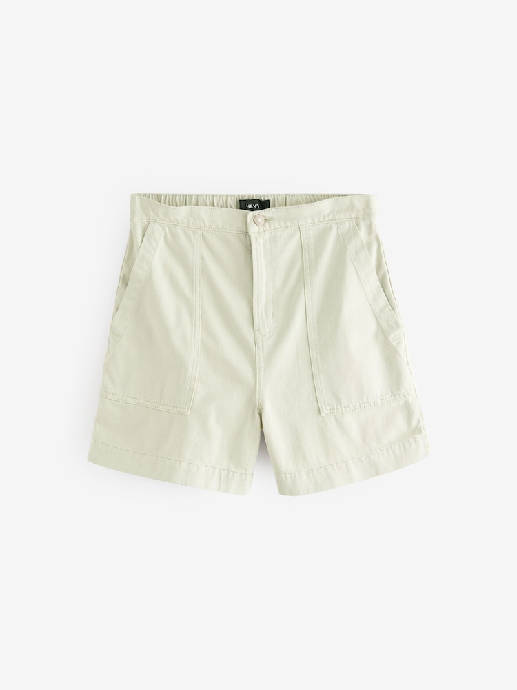 Sage Green Utility Lightweight 100% Cotton Denim Shorts - Image 4 of 6