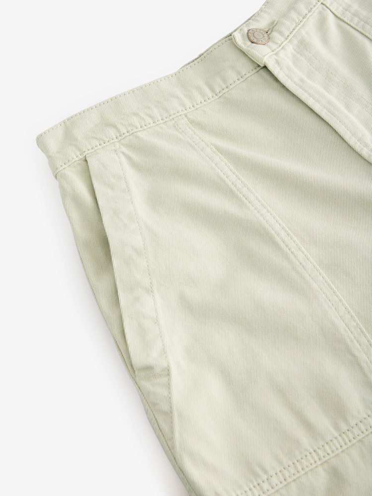 Sage Green Utility Lightweight 100% Cotton Denim Shorts - Image 5 of 6