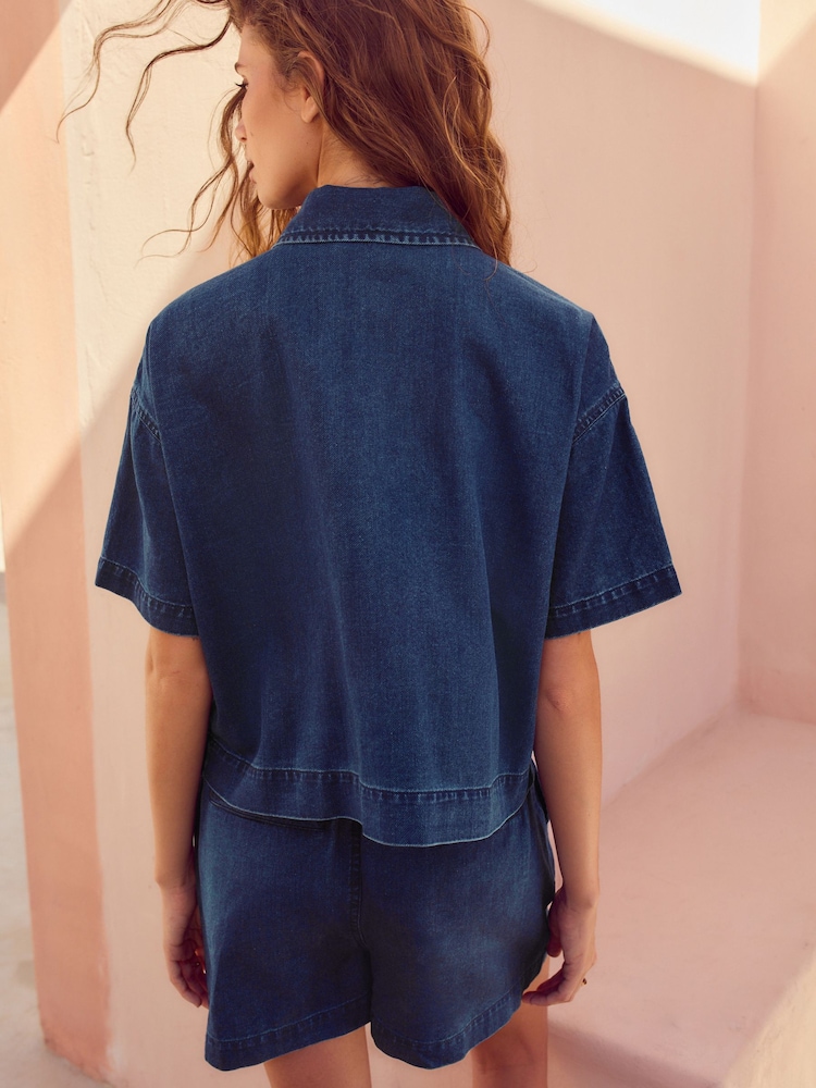 Dark Blue Lightweight Pull on 100% Cotton Shorts - Image 3 of 7