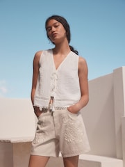 Ecru Cornelli 100% Cotton Slouch Relax Denim Shorts - Image 1 of 5