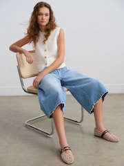 Mid Blue Denim Longline Jort Denim Shorts - Image 1 of 8