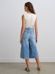 Mid Blue Denim Longline Jort Denim Shorts - Image 4 of 8