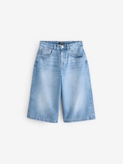 Mid Blue Denim Longline Jort Denim Shorts - Image 6 of 8