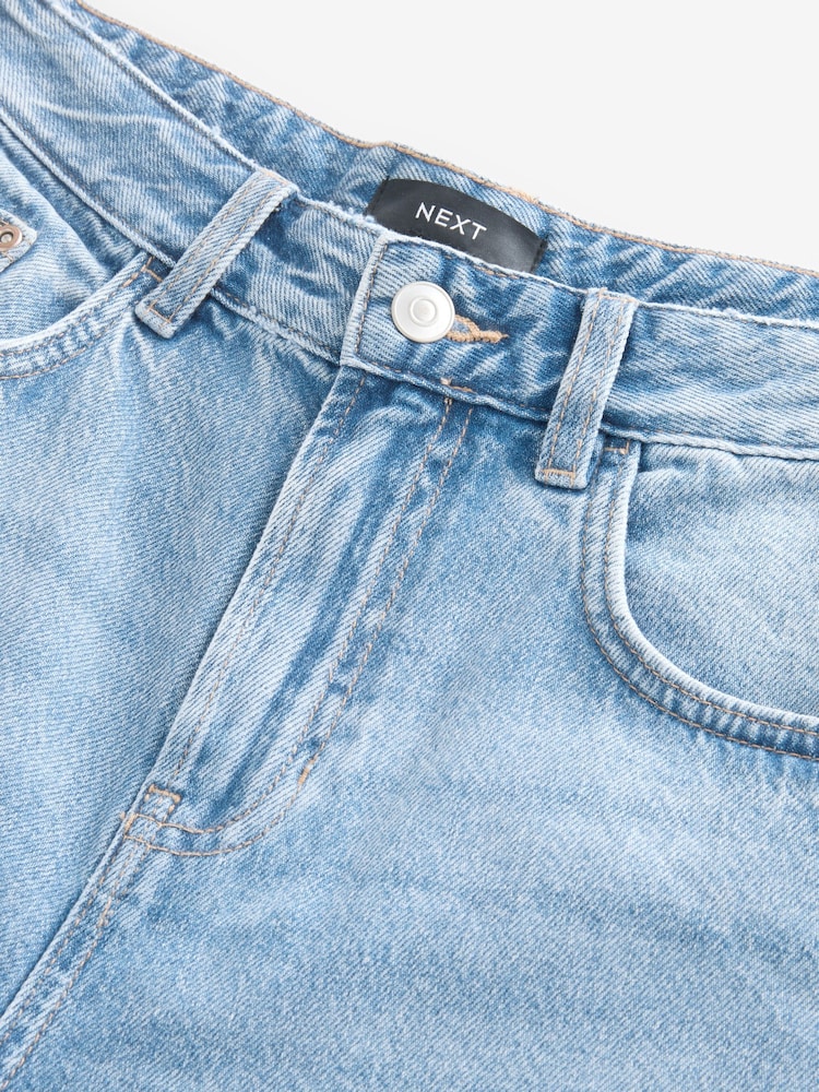 Mid Blue Denim Longline Jort Denim Shorts - Image 8 of 8