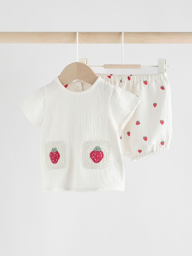 White Strawberry 100% Cotton Baby Shirt And Shorts Set (0mths-3yrs) - Image 1 of 13
