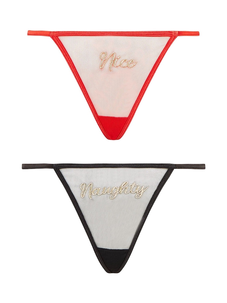 Ann Summers Red Naughty Nice Thongs 2 Pack - Image 1 of 7