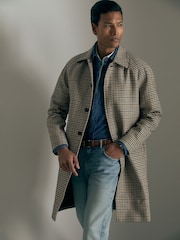 Reiss Brown Enigma Atelier Wool Houndstooth-Check Raglan Overcoat - Image 1 of 6