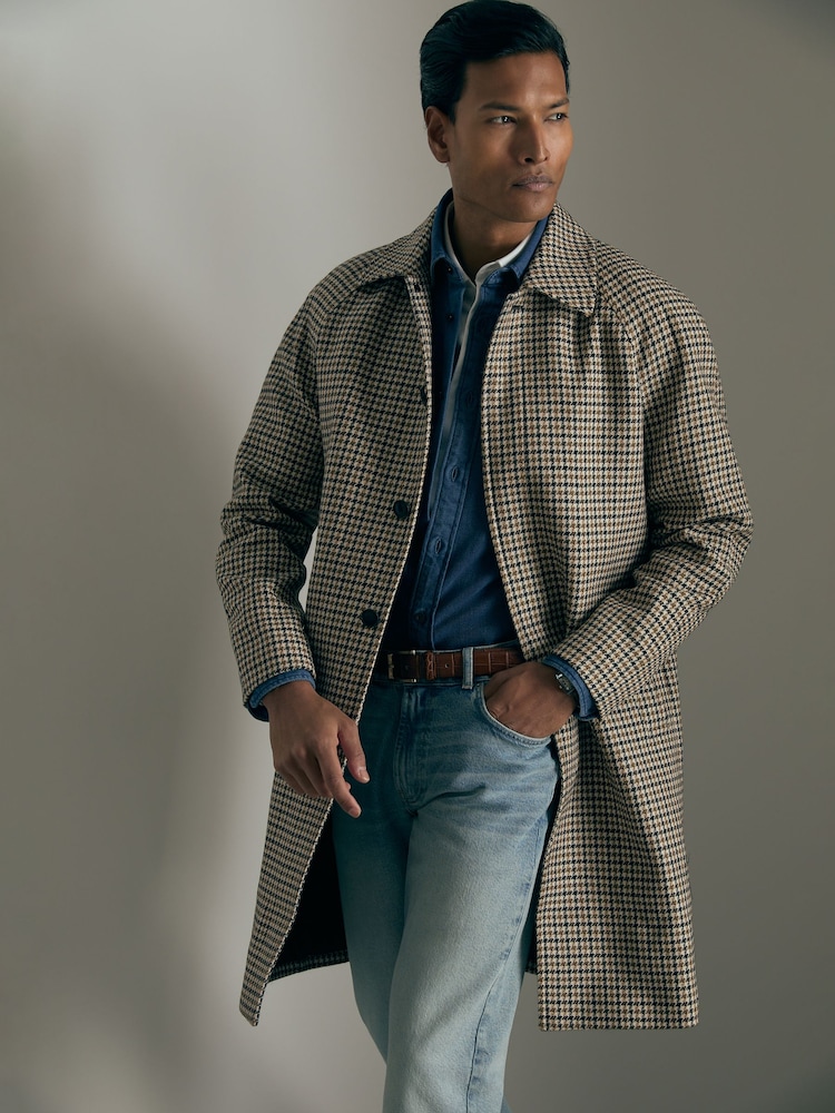 Reiss Brown Enigma Atelier Wool Houndstooth-Check Raglan Overcoat - Image 1 of 6