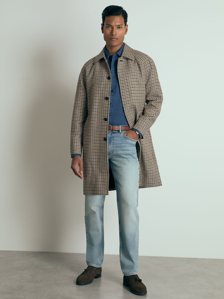 Buy Reiss Brown Enigma Atelier Houndstooth-Check Raglan Overcoat 