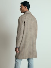 Reiss Brown Enigma Atelier Wool Houndstooth-Check Raglan Overcoat - Image 5 of 6