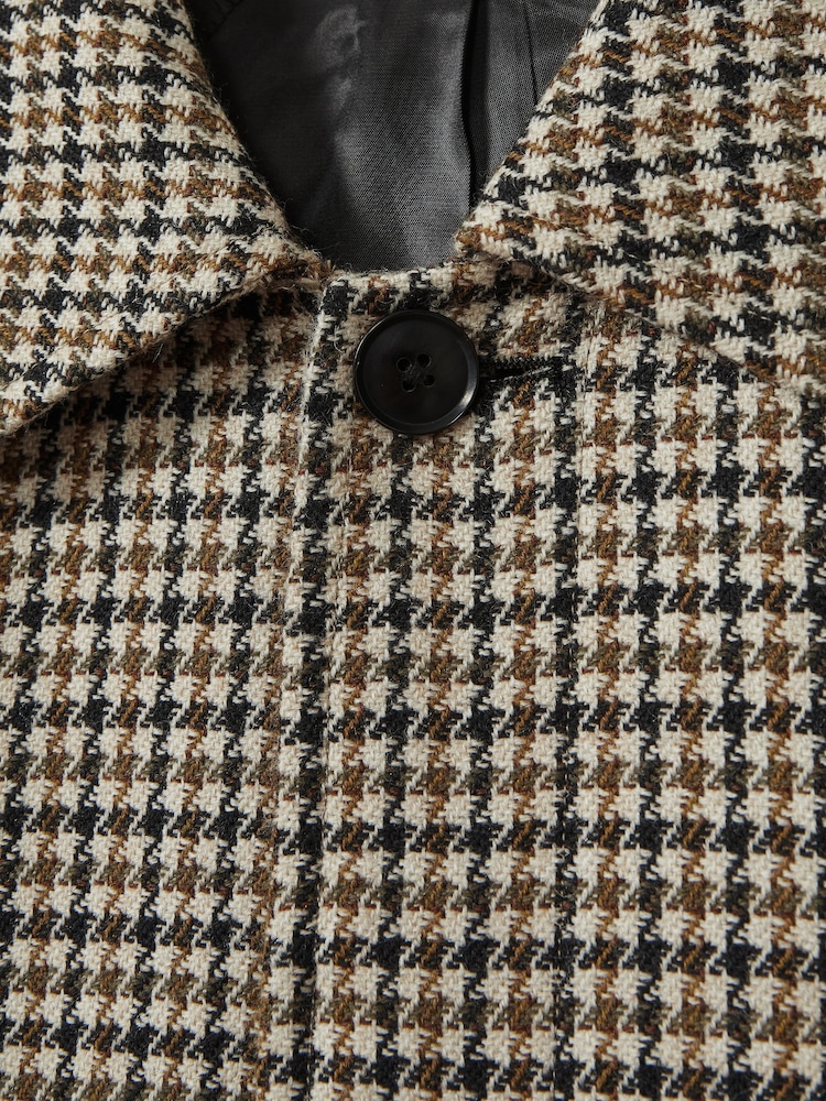 Reiss Brown Enigma Atelier Wool Houndstooth-Check Raglan Overcoat - Image 6 of 6