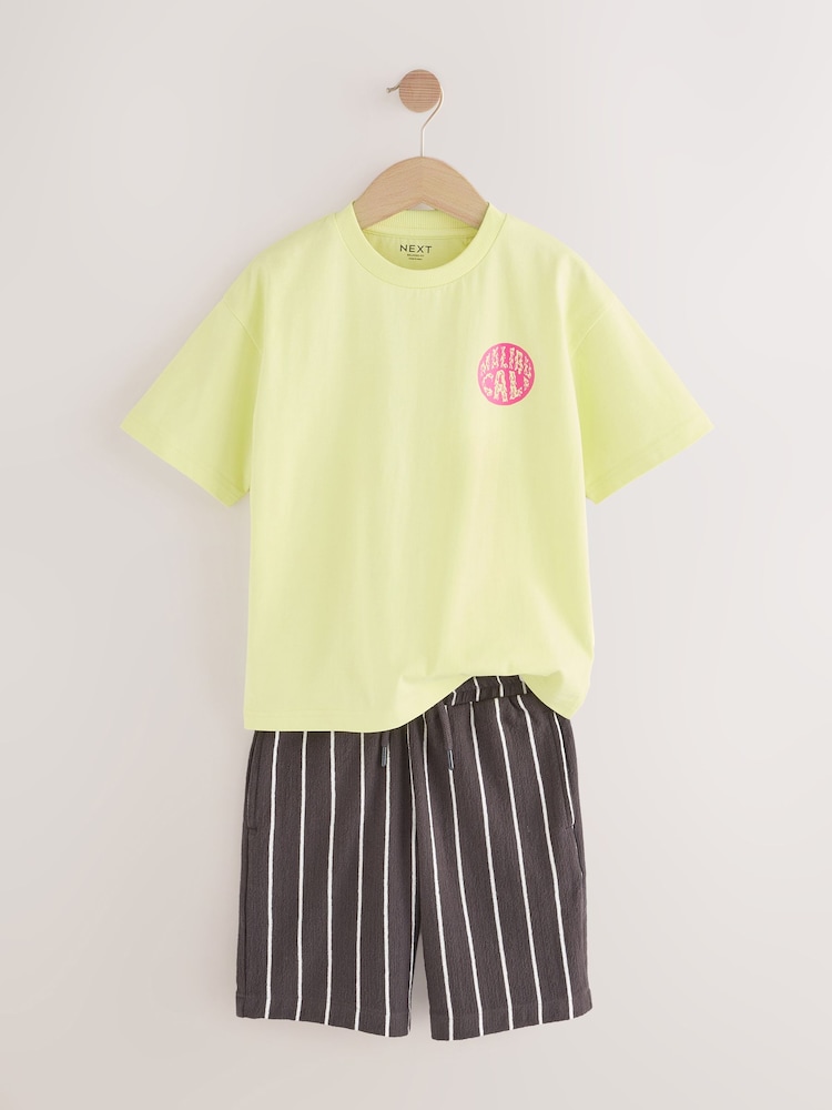 Yellow/Black Stripe Relaxed Fit Short Sleeve T-Shirt and Shorts Set (3-16yrs) - Image 11 of 13