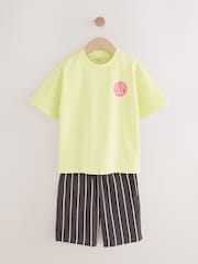 Yellow/Black Stripe Relaxed Fit Short Sleeve T-Shirt and Shorts Set (3-16yrs) - Image 9 of 10