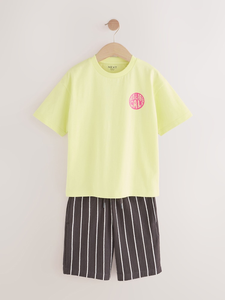 Yellow/Black Stripe Relaxed Fit Short Sleeve T-Shirt and Shorts Set (3-16yrs) - Image 9 of 13