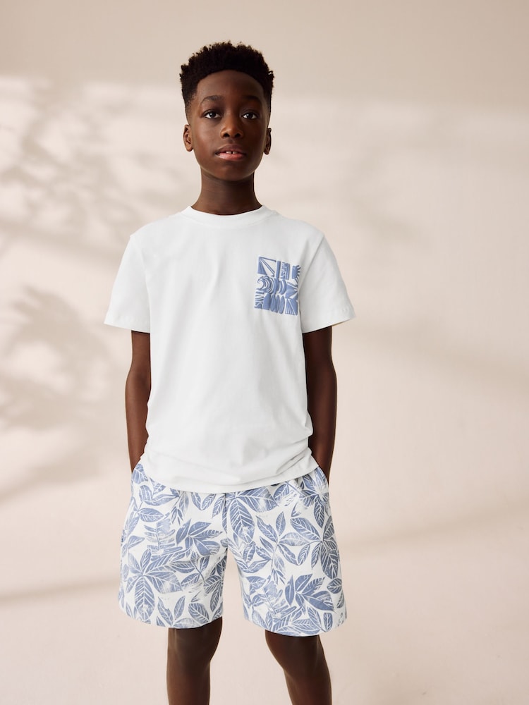 White/Blue Surf Relaxed Fit Short Sleeve T-Shirt and Shorts Set (3-16yrs) - Image 1 of 11