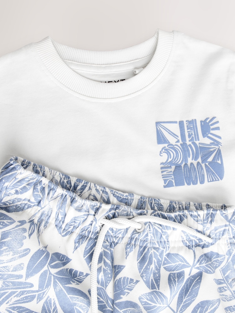 White/Blue Surf Relaxed Fit Short Sleeve T-Shirt and Shorts Set (3-16yrs) - Image 4 of 6