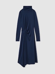 Reiss Blue Casey Draped Jersey Midi Dress - Image 2 of 6