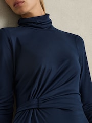 Reiss Blue Casey Draped Jersey Midi Dress - Image 3 of 6