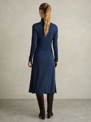 Reiss Blue Casey Draped Jersey Midi Dress - Image 4 of 6