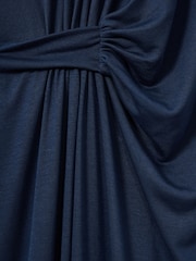 Reiss Blue Casey Draped Jersey Midi Dress - Image 6 of 6