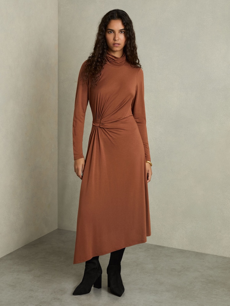 Camel - Reiss Casey Draped Jersey Midi Dress - Imagen 1 de 5 Camel - Reiss Casey Draped Jersey Midi Dress - Imagen 1 de 5