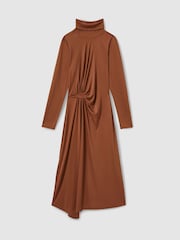 Reiss Camel Casey Draped Jersey Midi Dress - Image 2 of 5