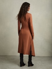 Reiss Camel Casey Draped Jersey Midi Dress - Image 4 of 5