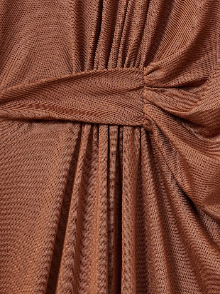 Reiss Camel Casey Draped Jersey Midi Dress - Image 5 of 5