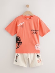 Coral/Ecru Gorilla Relaxed Fit Short Sleeve T-Shirt and Shorts Set (3-16yrs) - Image 1 of 7