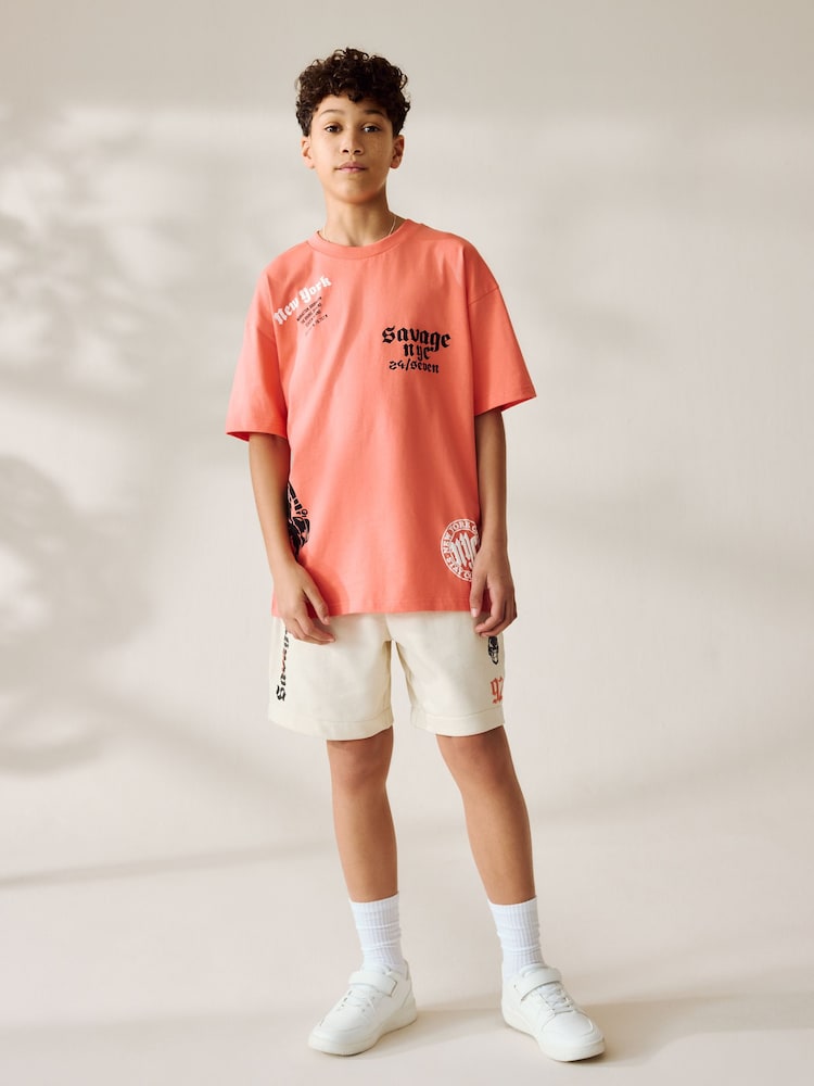 Coral/Ecru Gorilla Relaxed Fit Short Sleeve T-Shirt and Shorts Set (3-16yrs) - Image 1 of 7