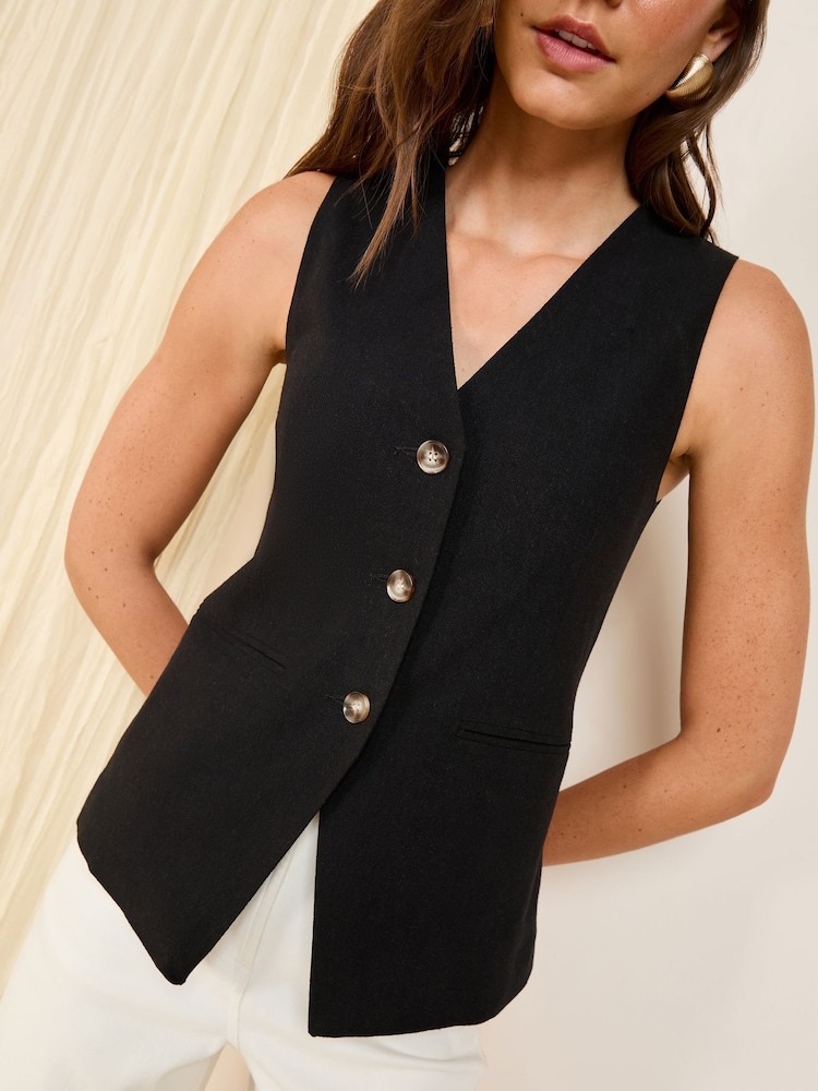 Noir - Friends Like These gilet ajusté avec lin - Image 3 of 4