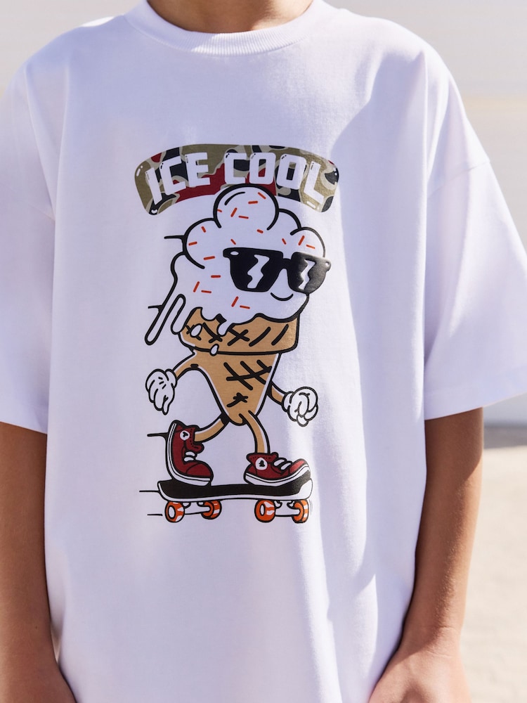 White/Camo Ice Cream Relaxed Fit Short Sleeve T-Shirt and Shorts Set (3-16yrs) - Image 3 of 9