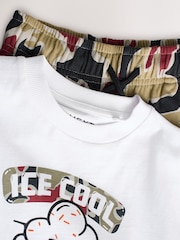 White/Camo Ice Cream Relaxed Fit Short Sleeve T-Shirt and Shorts Set (3-16yrs) - Image 6 of 9