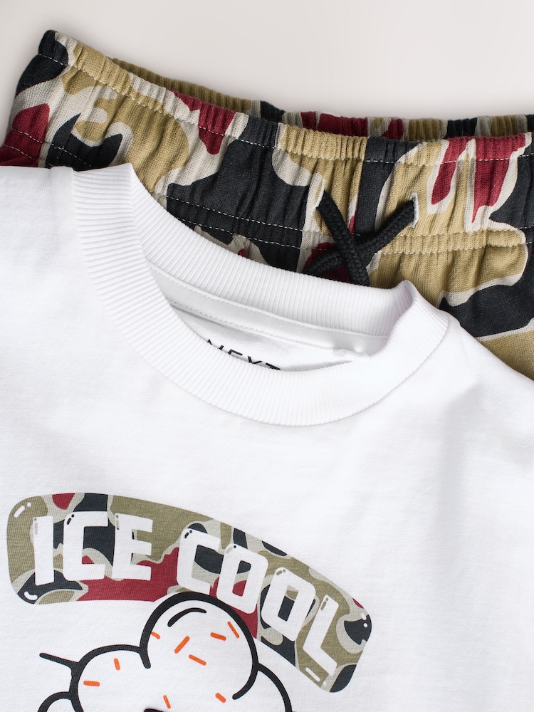 White/Camo Ice Cream Relaxed Fit Short Sleeve T-Shirt and Shorts Set (3-16yrs) - Image 6 of 9
