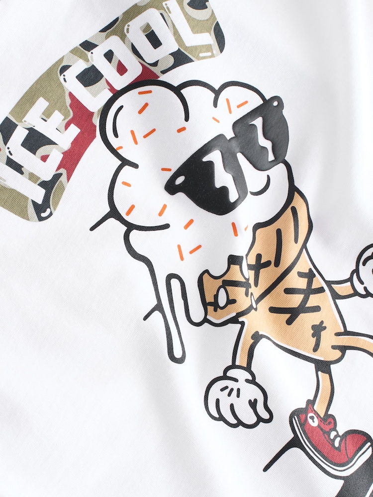 White/Camo Ice Cream Relaxed Fit Short Sleeve T-Shirt and Shorts Set (3-16yrs) - Image 8 of 9