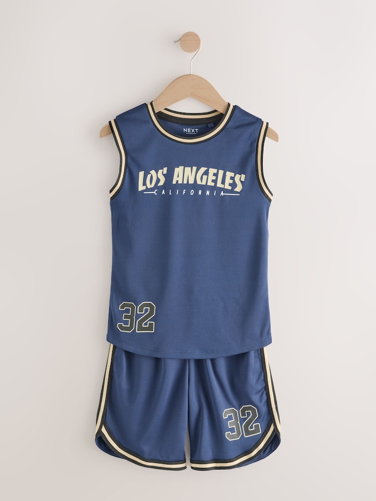Navy Blue Tank Vest and Shorts Set (3-16yrs) - Image 2 of 9