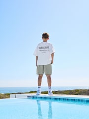 White/Sage Green Subscribe Boxy Fit Short Sleeve T-Shirt and Shorts Set (3-16yrs) - Image 3 of 7