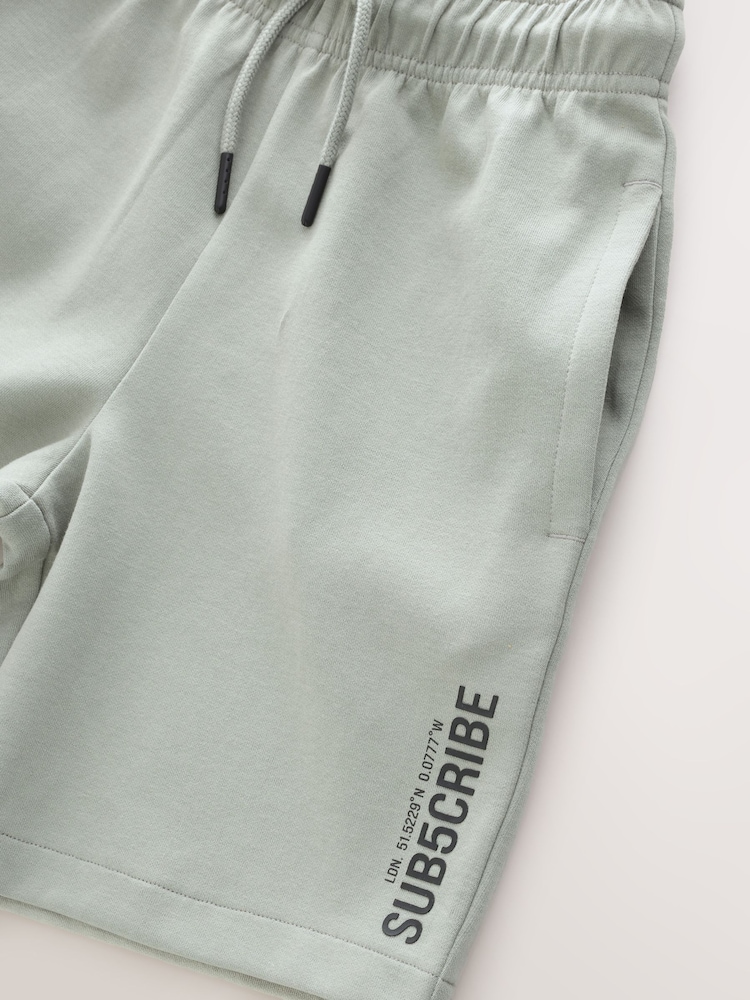 White/Sage Green Subscribe Boxy Fit Short Sleeve T-Shirt and Shorts Set (3-16yrs) - Image 7 of 7