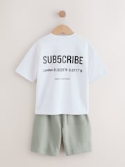 White/Sage Green Subscribe Boxy Fit Short Sleeve T-Shirt and Shorts Set (3-16yrs) - Image 8 of 10