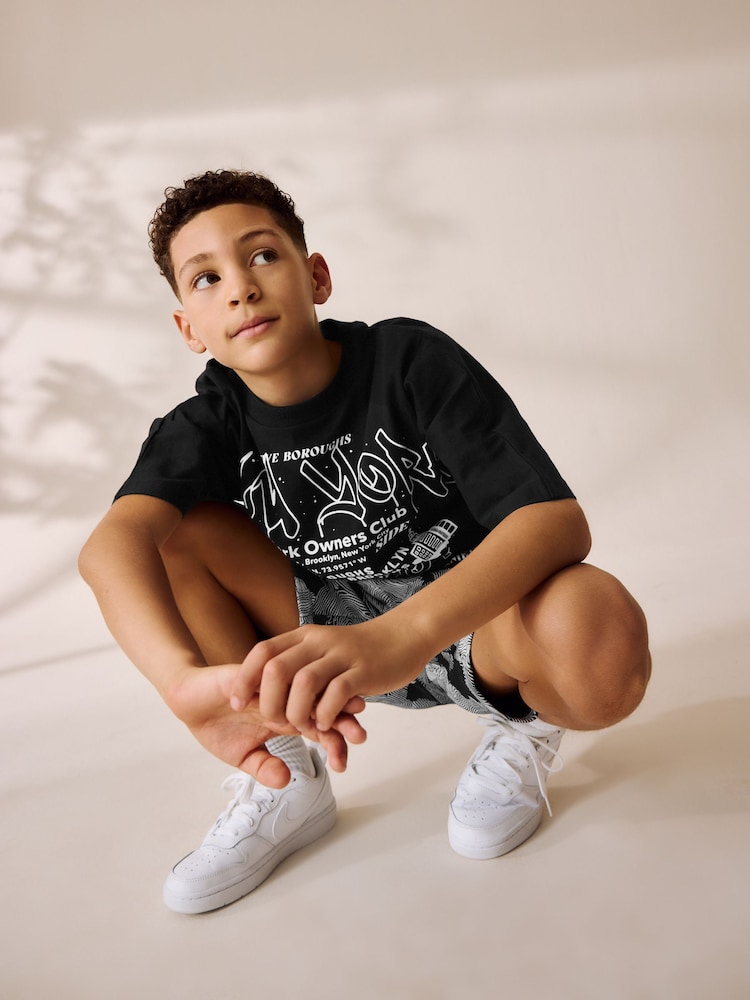 Black/White Graffiti Relaxed Fit Short Sleeve T-Shirt and Shorts Set (3-16yrs) - Image 2 of 8