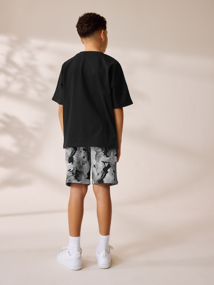 Black/White Graffiti Relaxed Fit Short Sleeve T-Shirt and Shorts Set (3-16yrs) - Image 3 of 8