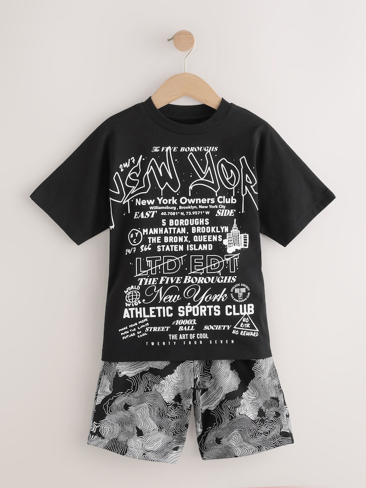 Black/White Graffiti Relaxed Fit Short Sleeve T-Shirt and Shorts Set (3-16yrs) - Image 4 of 8