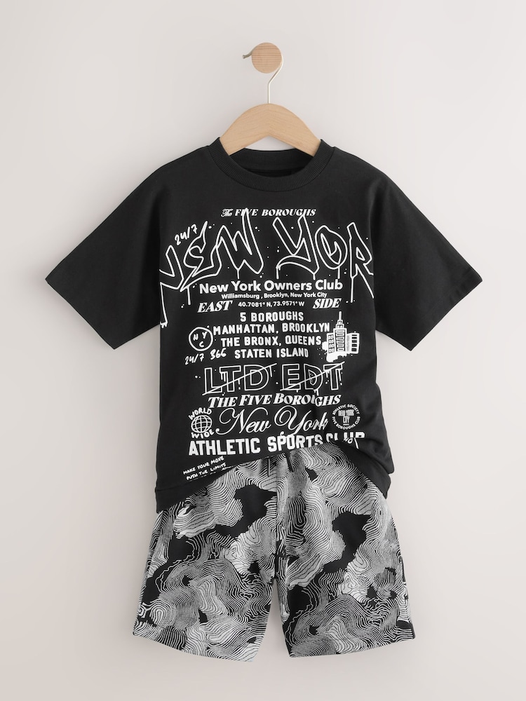Black/White Graffiti Relaxed Fit Short Sleeve T-Shirt and Shorts Set (3-16yrs) - Image 5 of 8