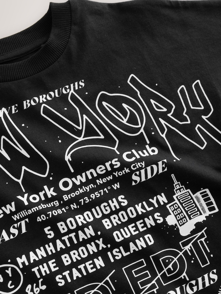 Black/White Graffiti Relaxed Fit Short Sleeve T-Shirt and Shorts Set (3-16yrs) - Image 7 of 8