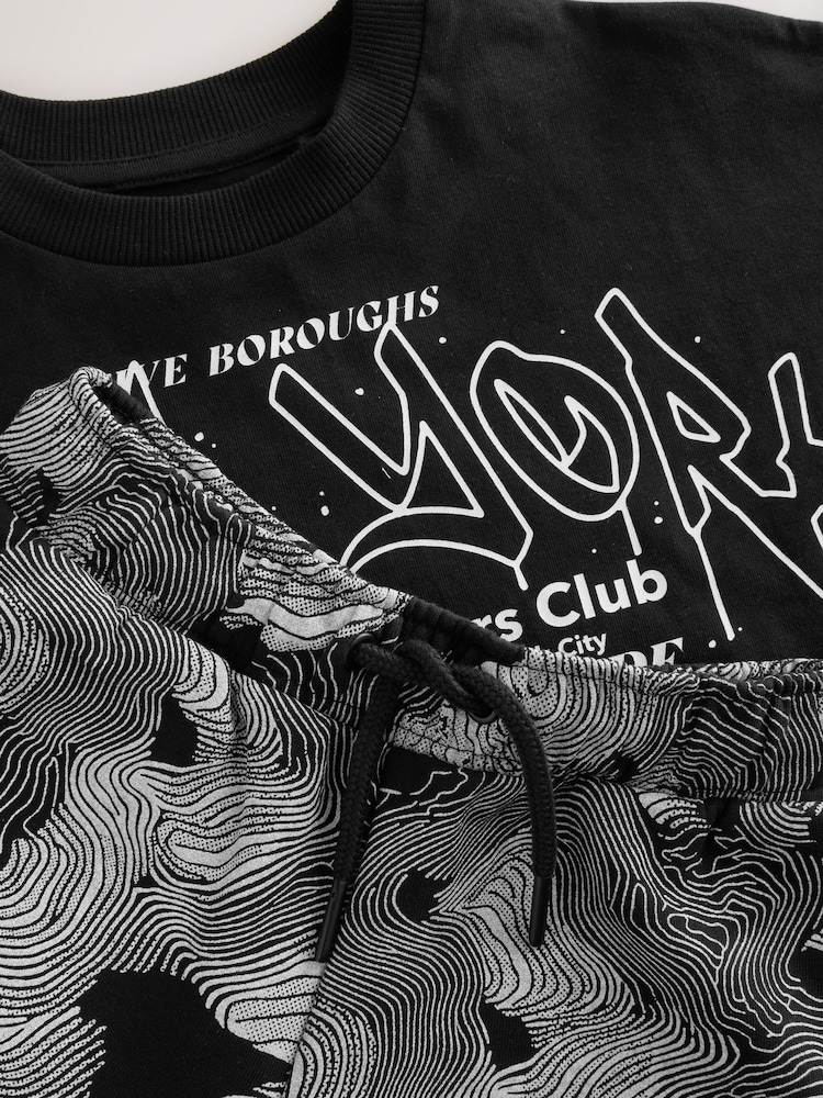 Black/White Graffiti Relaxed Fit Short Sleeve T-Shirt and Shorts Set (3-16yrs) - Image 8 of 8