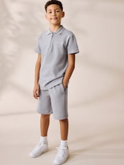 Grey Zip Neck Polo Shirt and Shorts Set (3-16yrs) - Image 1 of 8