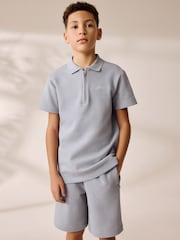 Grey Zip Neck Polo Shirt and Shorts Set (3-16yrs) - Image 2 of 8