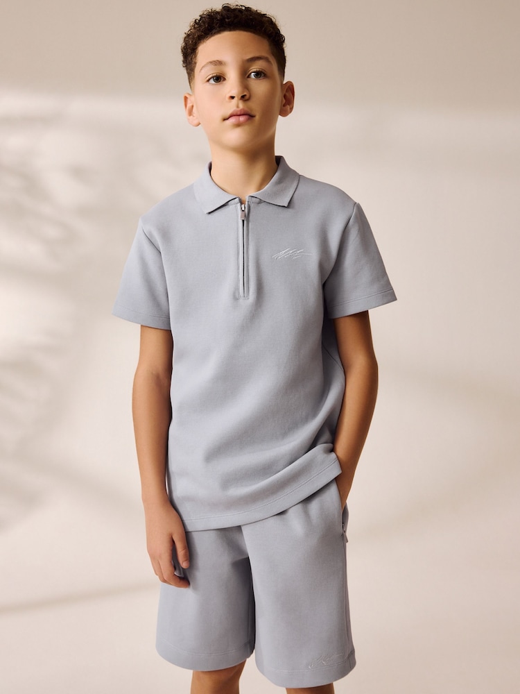 Grey Zip Neck Polo Shirt and Shorts Set (3-16yrs) - Image 2 of 8