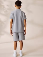 Grey Zip Neck Polo Shirt and Shorts Set (3-16yrs) - Image 3 of 8